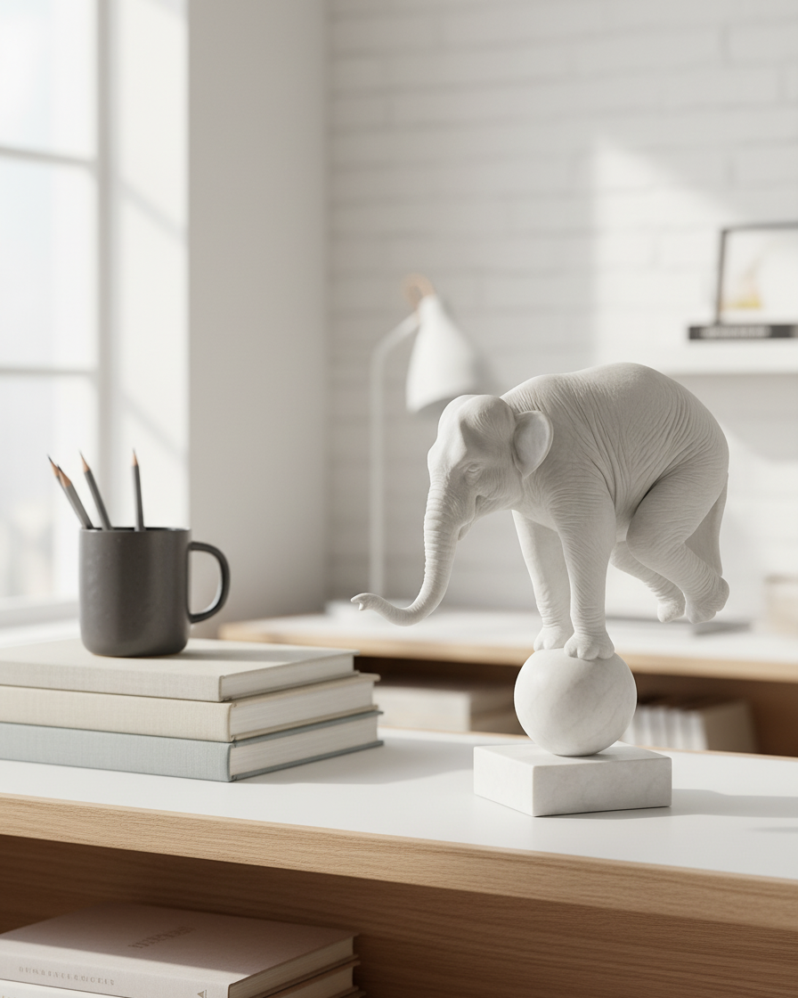 Ağırlığın Zarafeti: Modern Sanat Tasarımı Fil Figürü - Minimalist 3D Baskı Kitap Tutucu ve Biblo 3