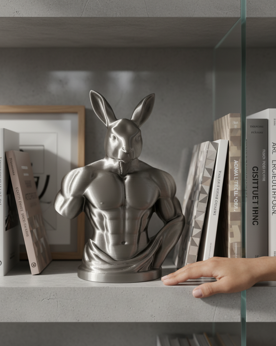Buff Rabbit: Kaslı Tavşan Dekoratif Figür - Eğlenceli ve Modern 3D Baskı Sanat Objesi 1