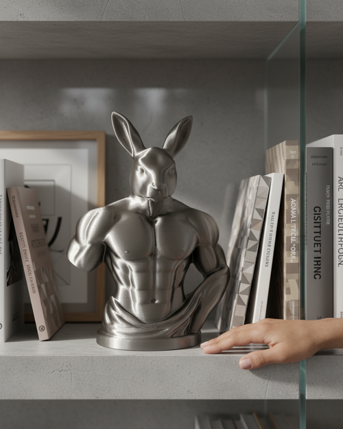 Buff Rabbit: Kaslı Tavşan Dekoratif Figür - Eğlenceli ve Modern 3D Baskı Sanat Objesi 1