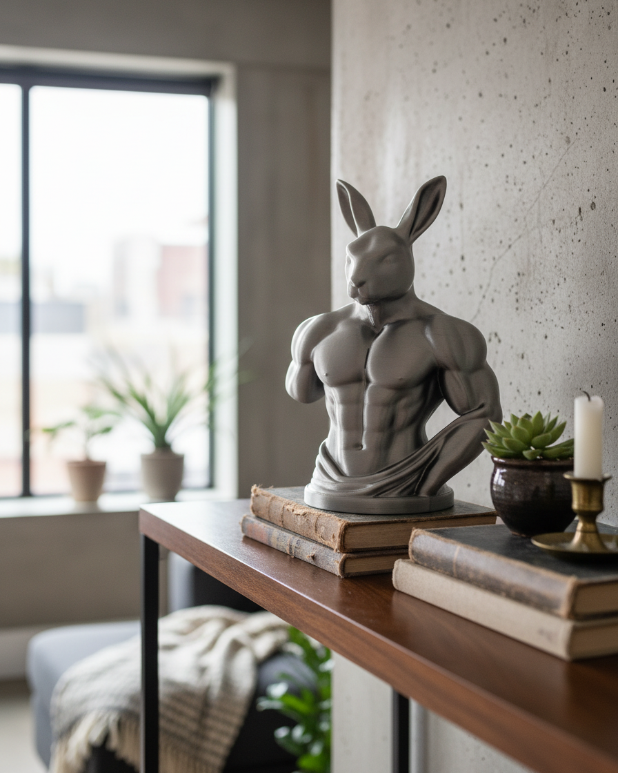 Buff Rabbit: Kaslı Tavşan Dekoratif Figür - Eğlenceli ve Modern 3D Baskı Sanat Objesi 2