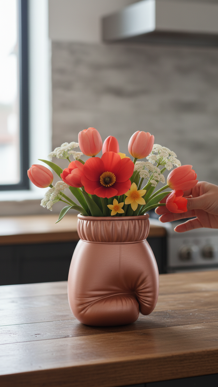 Çiçek Gücü: Boks Eldiveni Tasarımlı Masaüstü Organizer & Saksı
