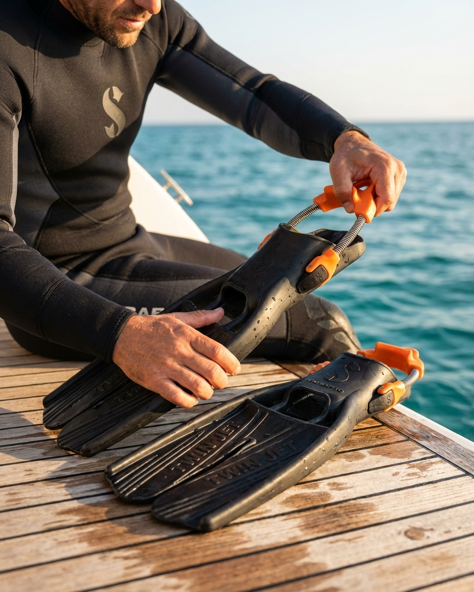 scuba palet yaylı kayışı (spring strap), çelik yaylı teknik dalış aksesuarı.