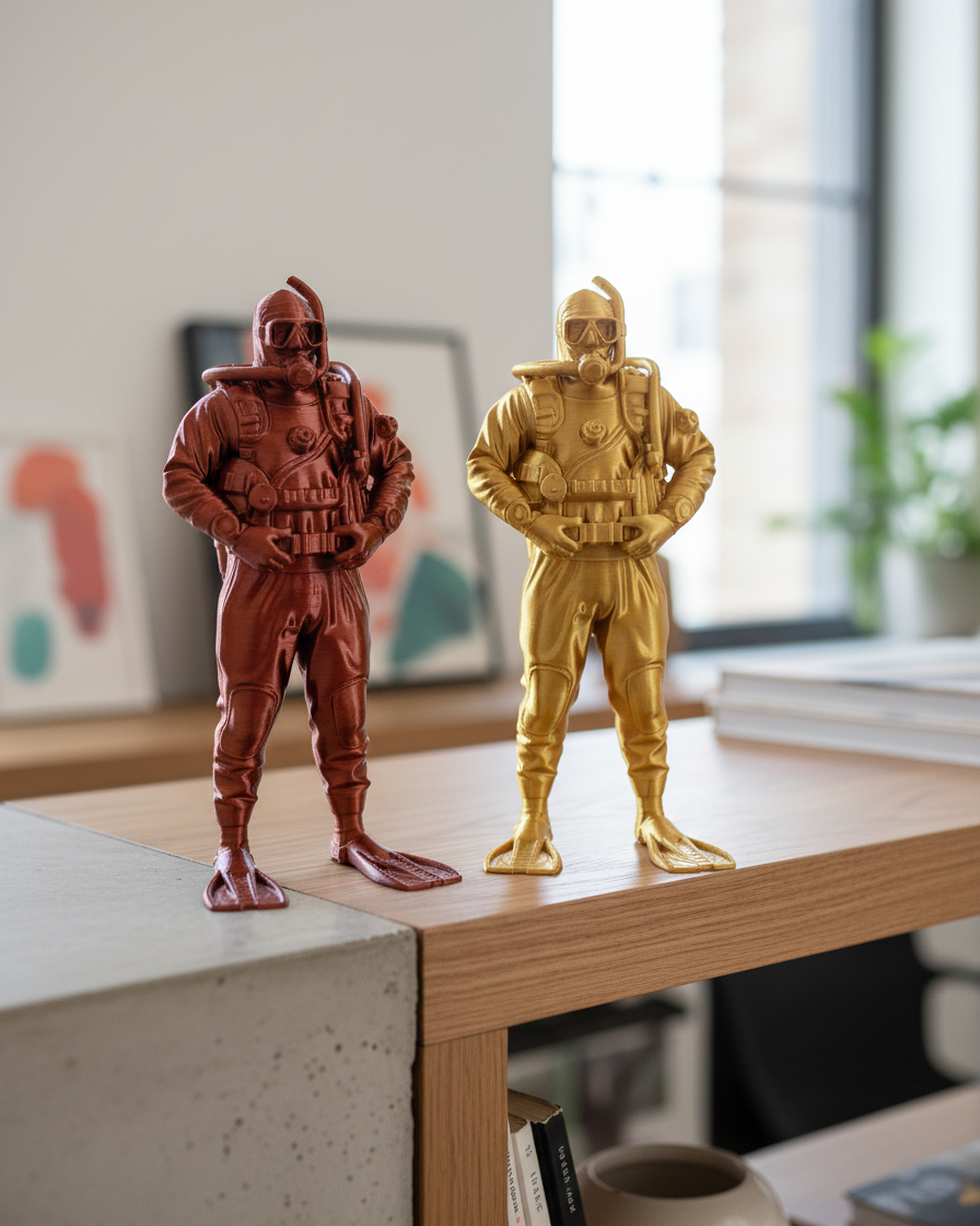 Deep Guardian: Derin Deniz Profesyonel Dalgıç Figürü - Modern Teknik Ekipmanlı 3D Baskı Sanat Objesi 6