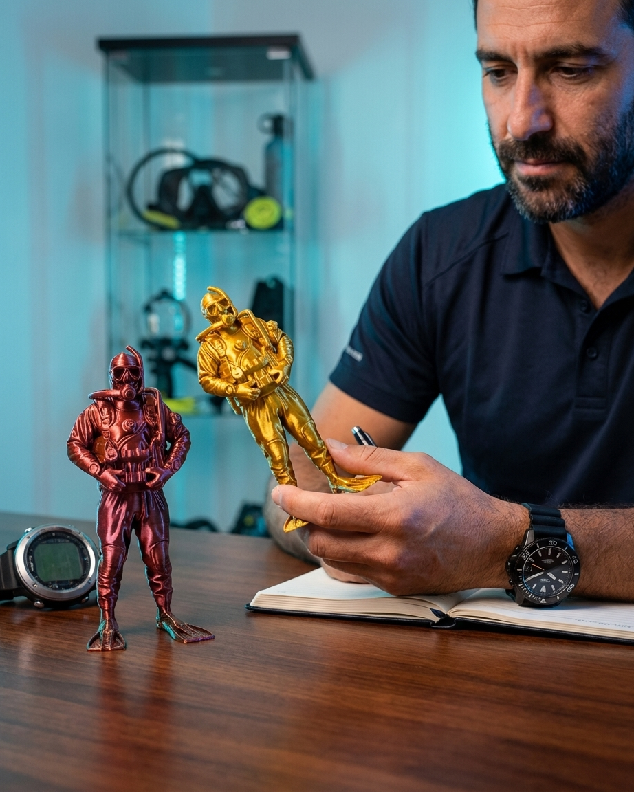 Deep Guardian: Derin Deniz Profesyonel Dalgıç Figürü - Modern Teknik Ekipmanlı 3D Baskı Sanat Objesi 5