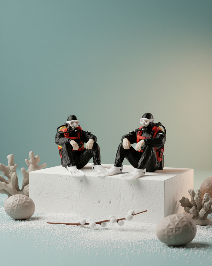 Deep Rest: Dinlenen Dalgıç Figürü - Modern ve Minimalist Scuba Temalı 3D Baskı Dekoratif Biblo 3