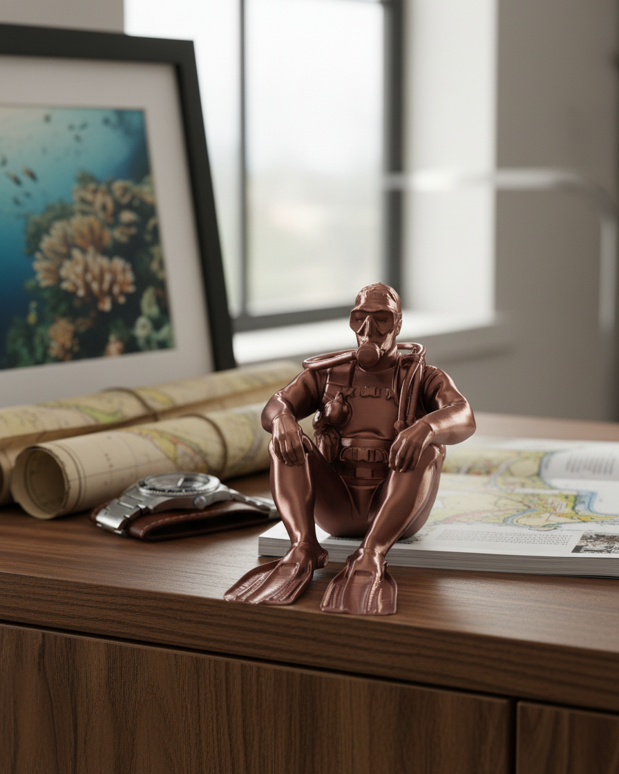 Deep Zen: Altın Renkli Meditasyon Yapan Dalgıç Figürü - Huzur Temalı 3D Baskı Dekoratif Biblo 3