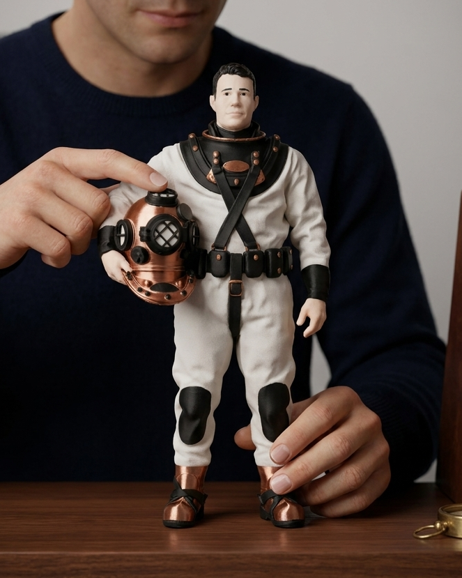 Çalışma masası ve kitaplık için 250mm büyük boy retro dalgıç heykeli dekorasyonu