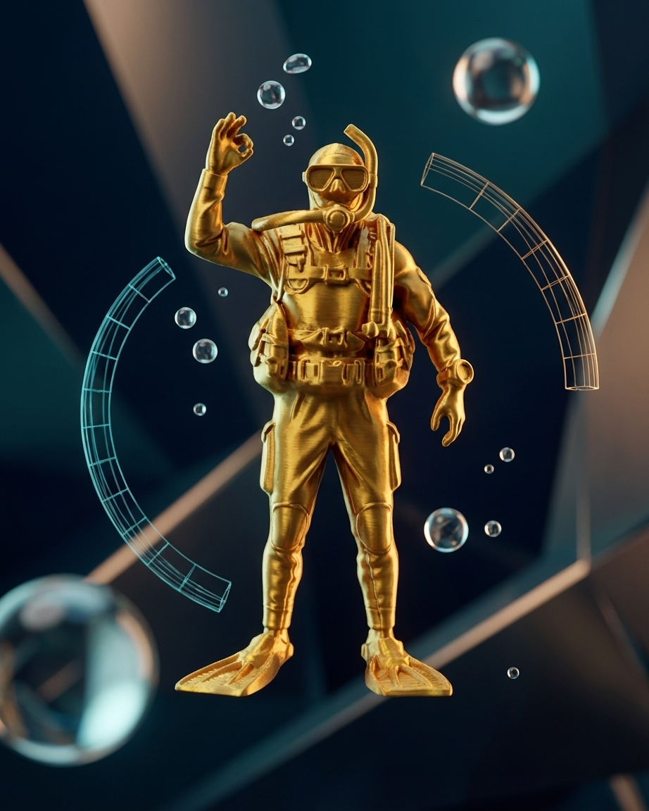 Everything is OK: OK El İşareti Yapan Scuba Dalgıç Figürü - Dekoratif 3D Baskı Biblo 3