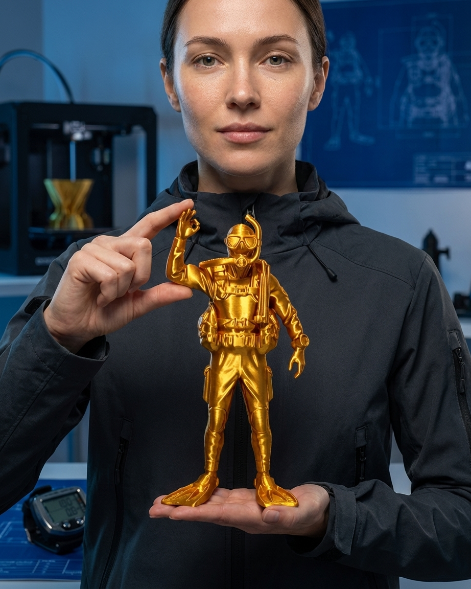 Everything is OK: OK El İşareti Yapan Scuba Dalgıç Figürü - Dekoratif 3D Baskı Biblo