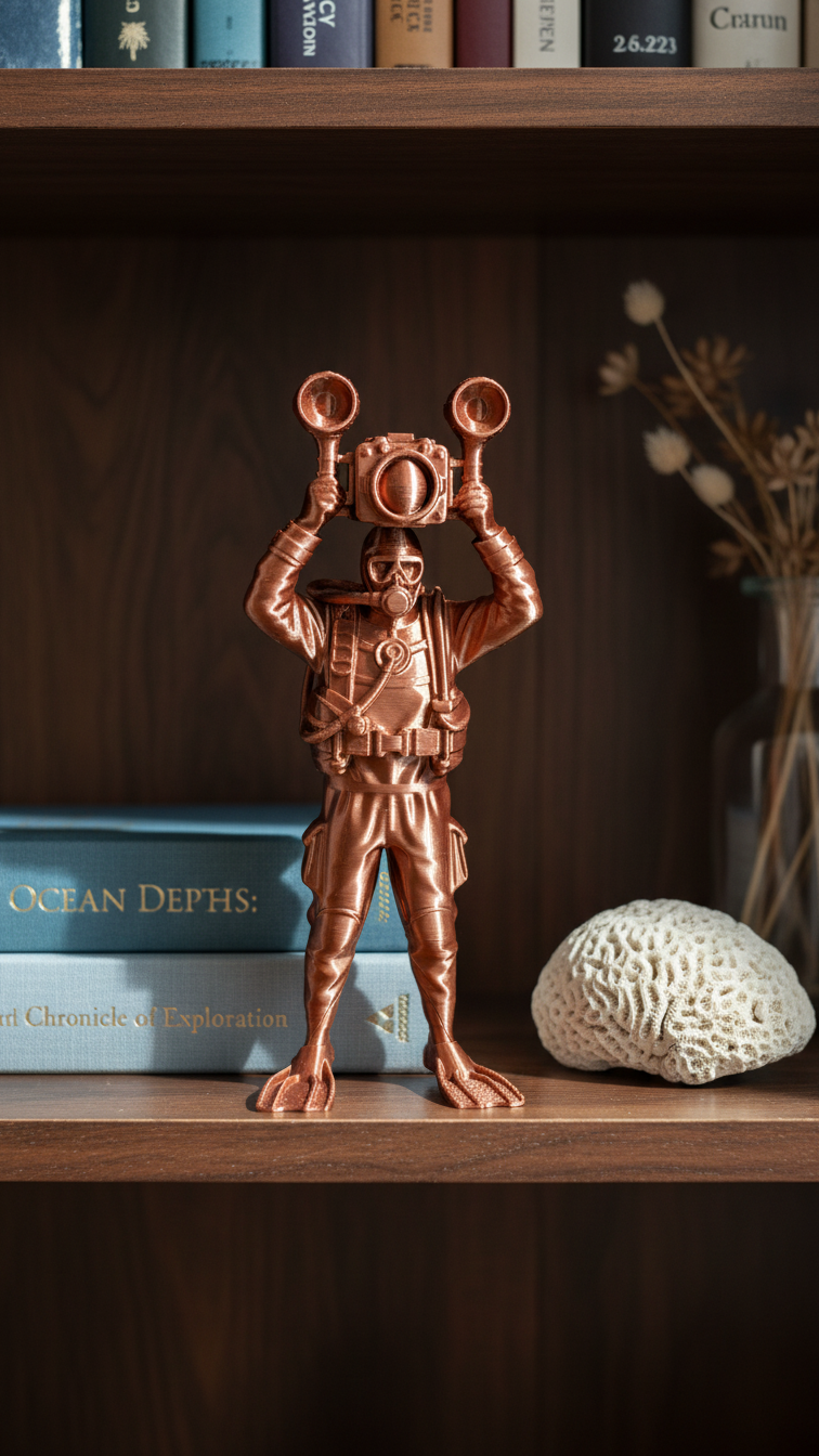 Işık Avcısı: Zafer Pozu Veren Modern Scuba Dalgıç Figürü - Sanatsal 3D Baskı Biblo 2