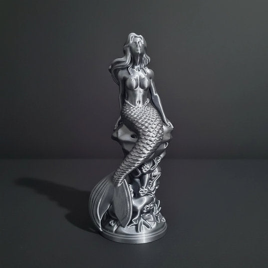Mermaid Aura: Zarif Denizkızı Figürü - Mitolojik Temalı Sanatsal 3D Baskı Dekoratif Biblo gumus