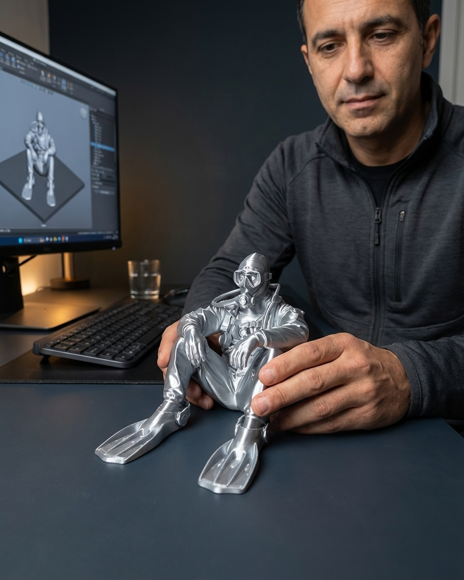 Nautilus Prime Tasarım Dalgıç Heykeli - Ev ve Ofis İçin Şık 3D Tasarım Koleksiyon Objesi 3
