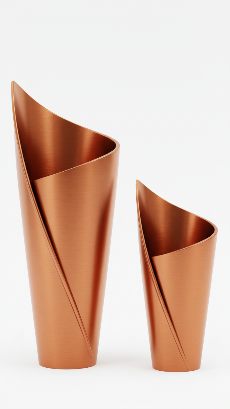 Twisté Cuivre 20cm & 15cm Bakır Renk Özel Tasarım İkili Vazo Seti
